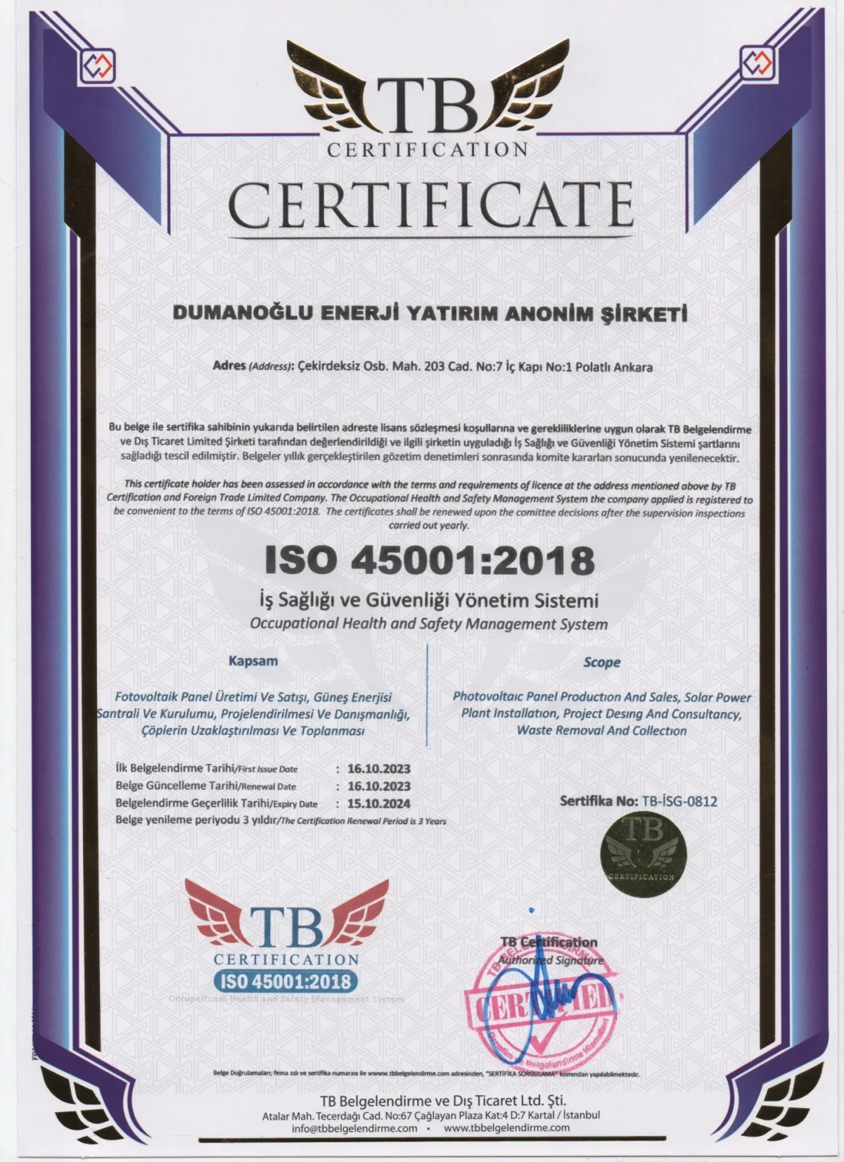 Ground-Mount PV Installation — Dumanoğlu Enerji