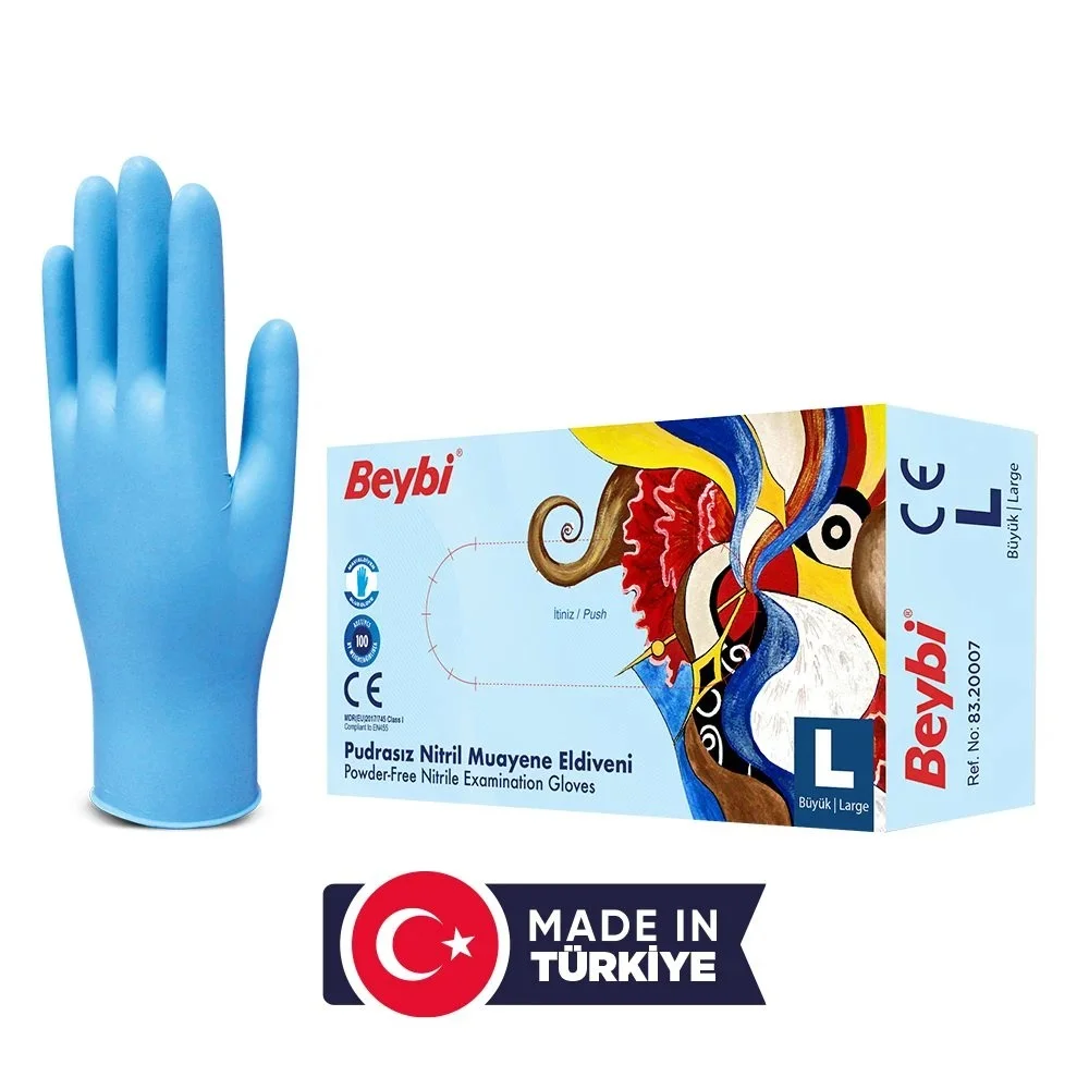 Powder-Free Blue Nitrile Examination Glove — Beybi Plastik