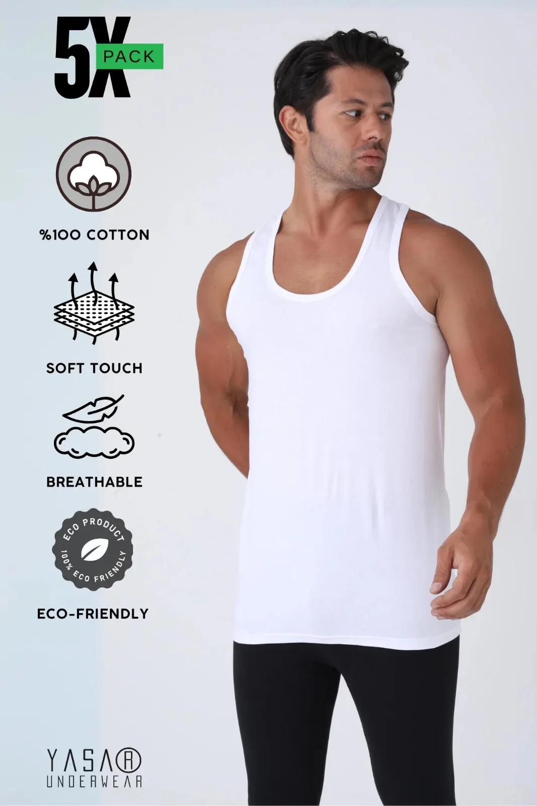 Men’s Ribbed Jersey Tank – White (5-Pack) — Yaşar Underwear