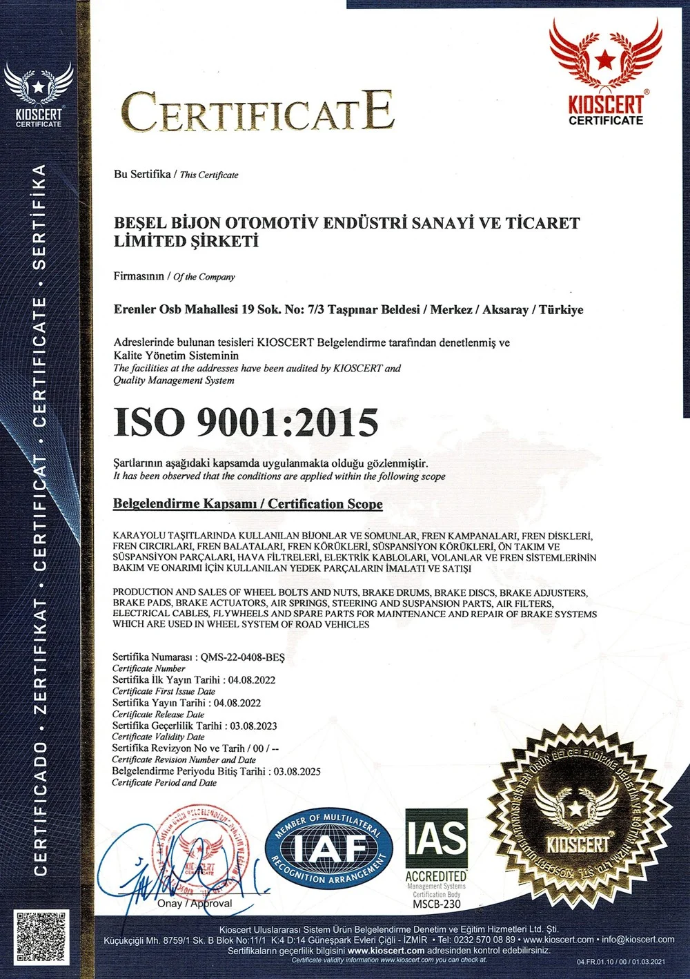 Beşel Bijon Otomotiv Endüstri Sanayi ve Ticaret Ltd. Şti.