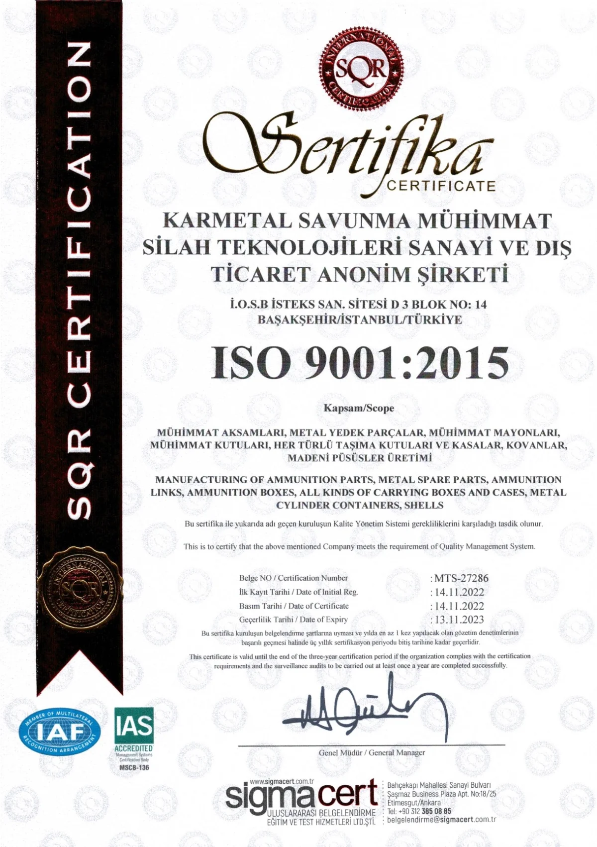 Custom Defence Part Production — Karmetal Savunma Mühimmat Silah Teknolojileri Sanayi ve Dış Ticaret A.Ş.