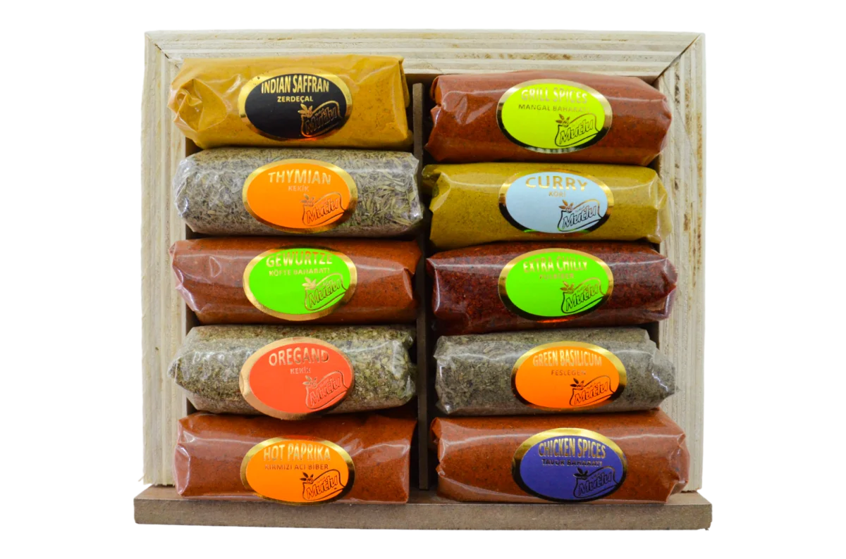 Wooden 10-Piece Spice Set — Mutlu Baharat İth. İhr. Tur. İnş. Taş. Amb. Gıda Ltd. Şti.